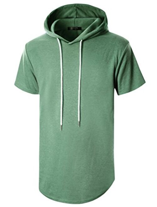 GIVON Mens Hipster Simple Longline Lightweight Pullover Long Sleeve Hooded Shirt