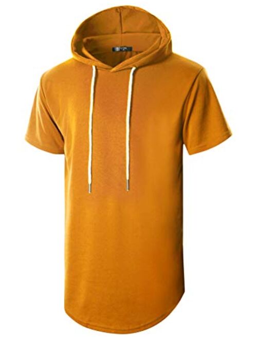 GIVON Mens Hipster Simple Longline Lightweight Pullover Long Sleeve Hooded Shirt