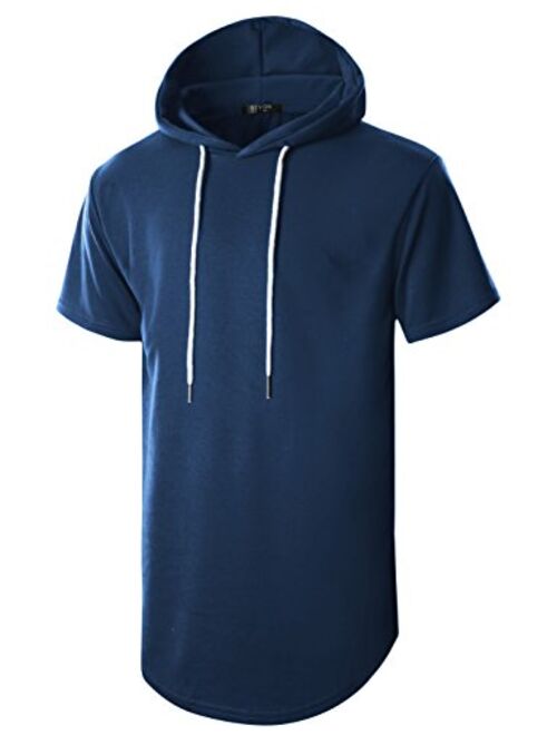 GIVON Mens Hipster Simple Longline Lightweight Pullover Long Sleeve Hooded Shirt