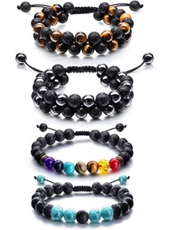 Adjustable Lava Rock Stone Essential Oil Diffuser Bracelet Braided Rope Stone Yoga Beads Bracelets for Men Women