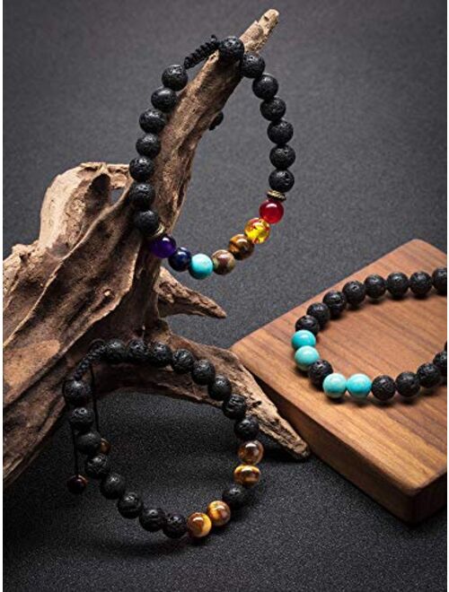 Adjustable Lava Rock Stone Essential Oil Diffuser Bracelet Braided Rope Stone Yoga Beads Bracelets for Men Women