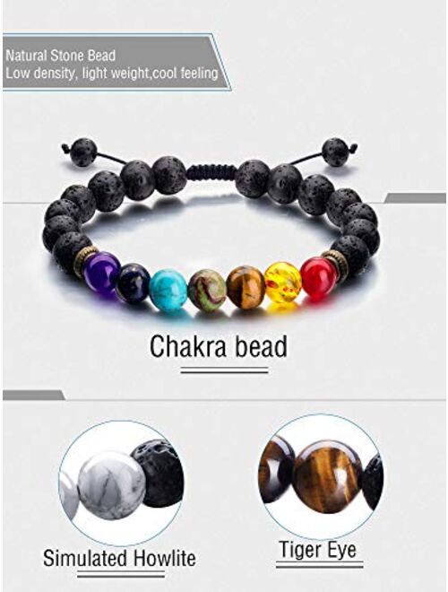 Adjustable Lava Rock Stone Essential Oil Diffuser Bracelet Braided Rope Stone Yoga Beads Bracelets for Men Women