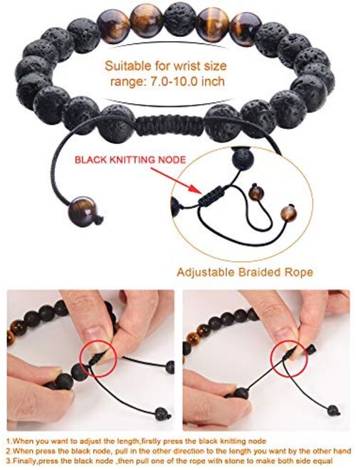 Adjustable Lava Rock Stone Essential Oil Diffuser Bracelet Braided Rope Stone Yoga Beads Bracelets for Men Women