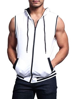 Victorious Men's Lightweight Athletic Casual Sleeveless Contrast Zipper Hoodie