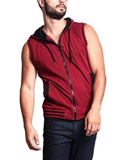 Victorious Men's Lightweight Athletic Casual Sleeveless Contrast Zipper Hoodie