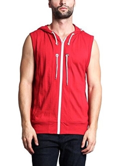 Victorious Men's Lightweight Athletic Casual Sleeveless Contrast Zipper Hoodie