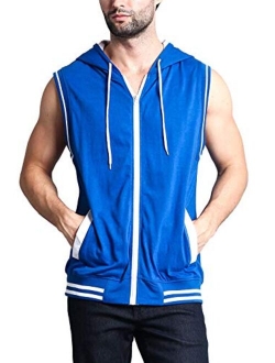 Victorious Men's Lightweight Athletic Casual Sleeveless Contrast Zipper Hoodie