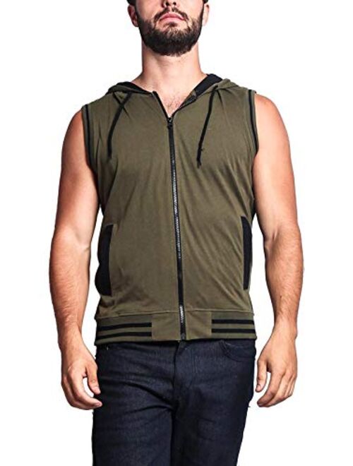 Victorious Men's Lightweight Athletic Casual Sleeveless Contrast Zipper Hoodie