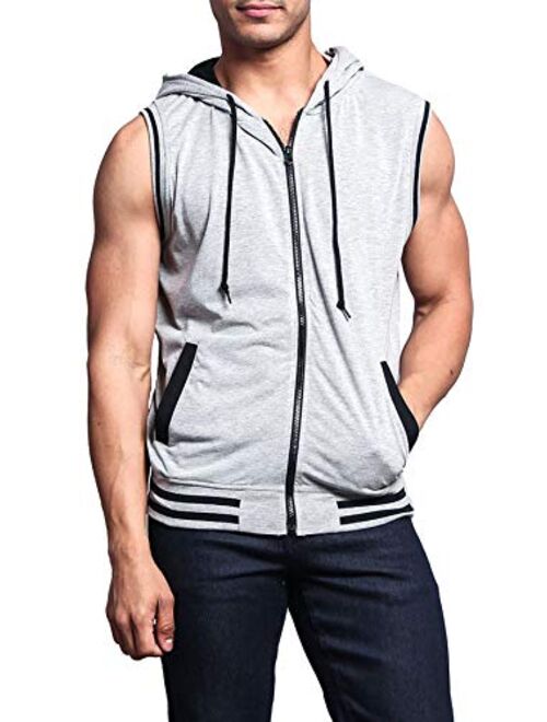 Victorious Men's Lightweight Athletic Casual Sleeveless Contrast Zipper Hoodie