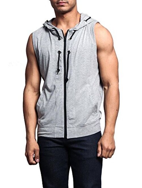 Victorious Men's Lightweight Athletic Casual Sleeveless Contrast Zipper Hoodie