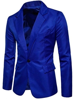 Men's Long Sleeves Peak Lapel Collar One Button Slim Fit Sport Coat Blazer