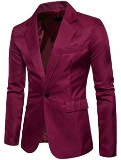 Men's Long Sleeves Peak Lapel Collar One Button Slim Fit Sport Coat Blazer