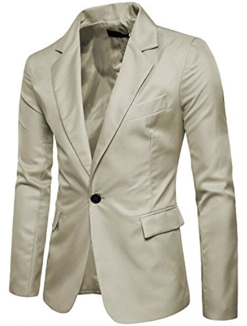 Men's Long Sleeves Peak Lapel Collar One Button Slim Fit Sport Coat Blazer