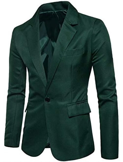 Men's Long Sleeves Peak Lapel Collar One Button Slim Fit Sport Coat Blazer