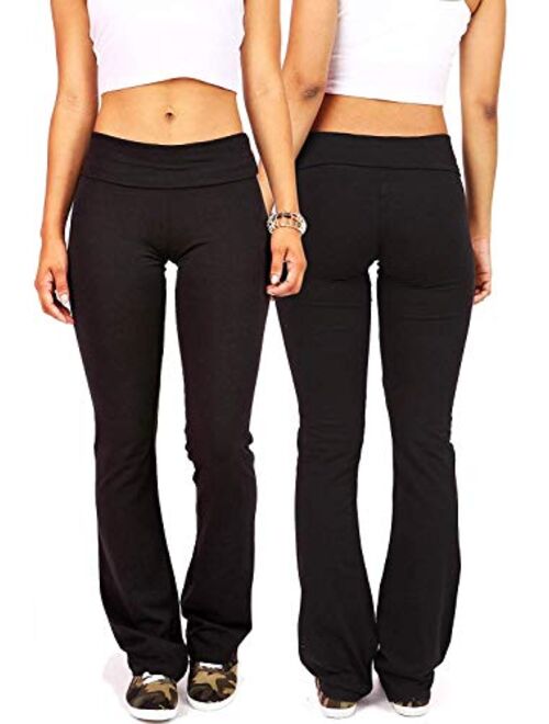 Hollywood Star Fashion Women's Slimming Foldover Bootleg Flare Yoga Pants