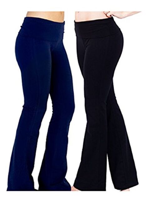 Hollywood Star Fashion Women's Slimming Foldover Bootleg Flare Yoga Pants