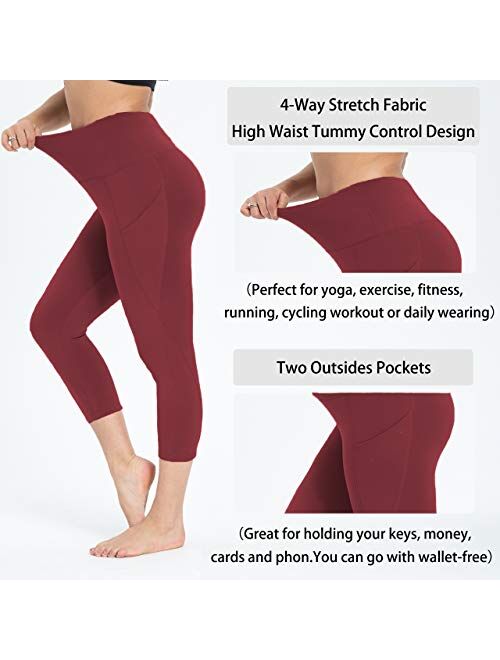 HIGHDAYS Yoga Pants for Women with Pocket - High Waist Capri Leggings for Workout Running Cycling