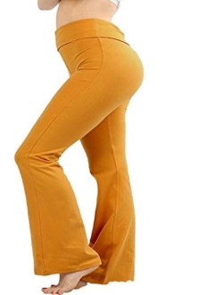 Zenana Women Fold Over Waist Cotton Stretch Flare Leg Boot Cut Yoga Pants Leggings