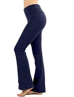 Zenana Women Fold Over Waist Cotton Stretch Flare Leg Boot Cut Yoga Pants Leggings