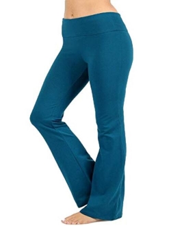 Zenana Women Fold Over Waist Cotton Stretch Flare Leg Boot Cut Yoga Pants Leggings