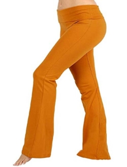 Zenana Women Fold Over Waist Cotton Stretch Flare Leg Boot Cut Yoga Pants Leggings