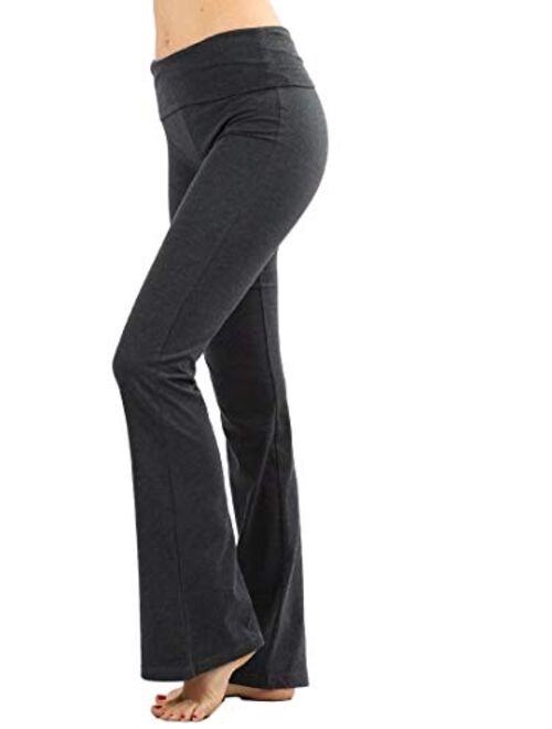 Zenana Women Fold Over Waist Cotton Stretch Flare Leg Boot Cut Yoga Pants Leggings