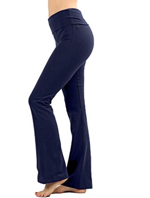 Zenana Women Fold Over Waist Cotton Stretch Flare Leg Boot Cut Yoga Pants Leggings