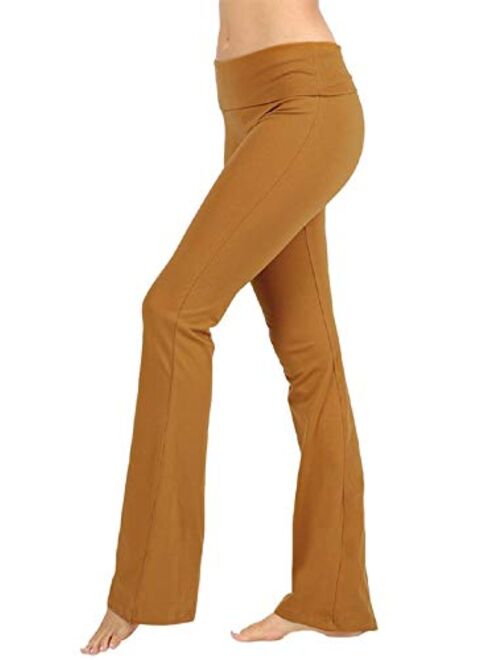 Zenana Women Fold Over Waist Cotton Stretch Flare Leg Boot Cut Yoga Pants Leggings