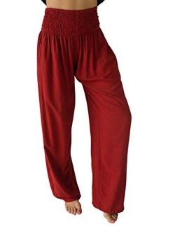 PIYOGA Womens Wide Leg Palazzo Pants, Loose Flare, Smocked High Waist w Pockets