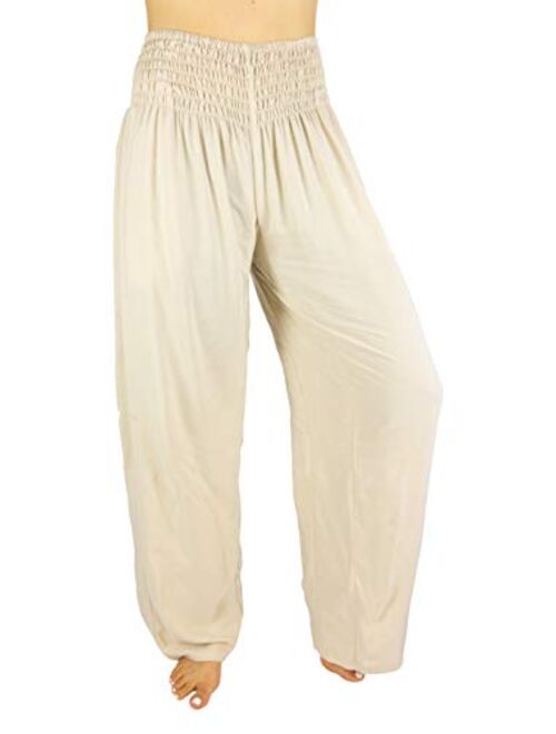 PIYOGA Womens Wide Leg Palazzo Pants, Loose Flare, Smocked High Waist w Pockets