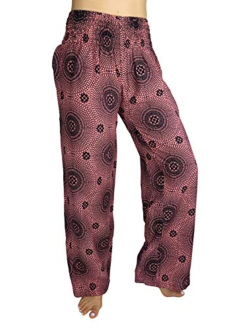 PIYOGA Womens Wide Leg Palazzo Pants, Loose Flare, Smocked High Waist w Pockets