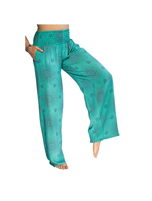 PIYOGA Womens Wide Leg Palazzo Pants, Loose Flare, Smocked High Waist w Pockets