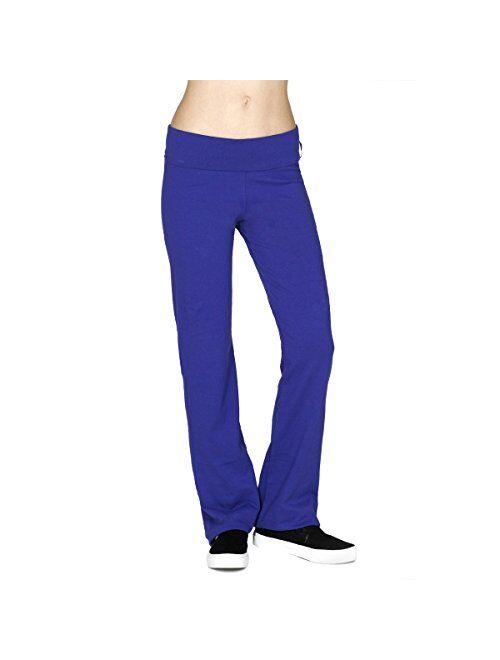 Active USA Regular Leg Stretch Cotton Fold Over Workout Yoga Pants