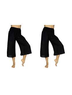 PIYOGA Women's Crop Capris Culottes w Elastic High Waist and 2 Pockets XS,S,M,L,XL,XXL