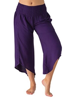 PIYOGA Women's Crop Capris Culottes w Elastic High Waist and 2 Pockets XS,S,M,L,XL,XXL