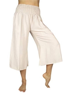 PIYOGA Women's Crop Capris Culottes w Elastic High Waist and 2 Pockets XS,S,M,L,XL,XXL