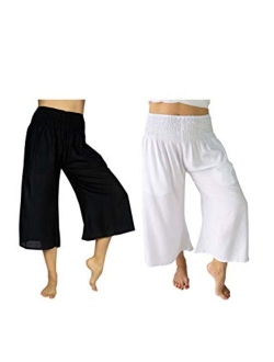 PIYOGA Women's Crop Capris Culottes w Elastic High Waist and 2 Pockets XS,S,M,L,XL,XXL