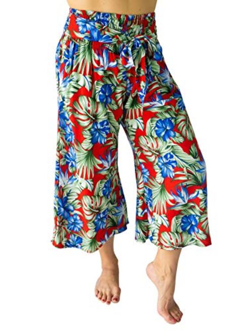 PIYOGA Women's Crop Capris Culottes w Elastic High Waist and 2 Pockets XS,S,M,L,XL,XXL