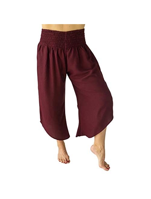 PIYOGA Women's Crop Capris Culottes w Elastic High Waist and 2 Pockets XS,S,M,L,XL,XXL