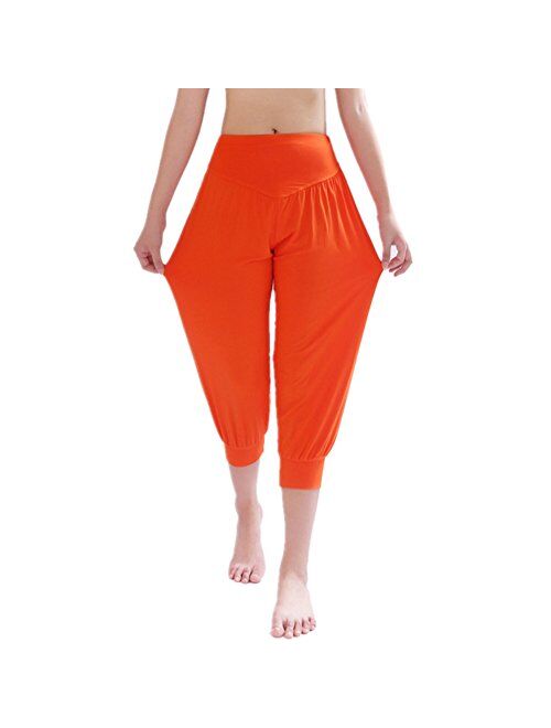 YoYoiei Womens Solid Color Soft Elastic Spandex Knickers Yoga Pants Harem Pants