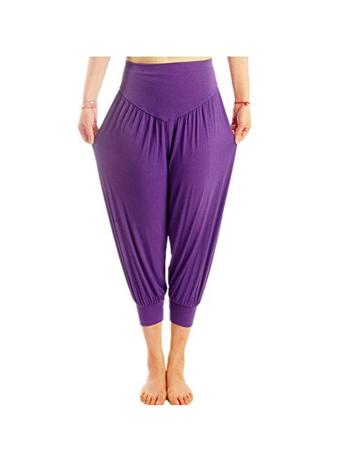 YoYoiei Womens Solid Color Soft Elastic Spandex Knickers Yoga Pants Harem Pants