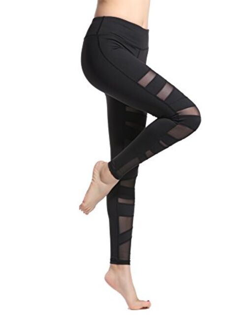 Lotsyle Women's Mesh Panels Yoga Leggings Workout Fitness Yoga Pants