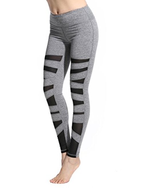 Lotsyle Women's Mesh Panels Yoga Leggings Workout Fitness Yoga Pants