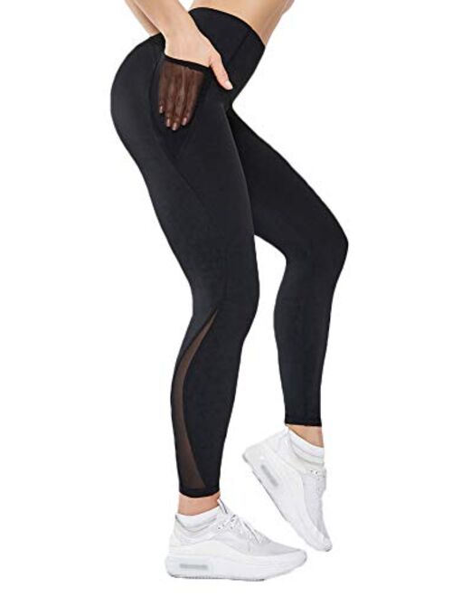 Lotsyle Women's Mesh Panels Yoga Leggings Workout Fitness Yoga Pants