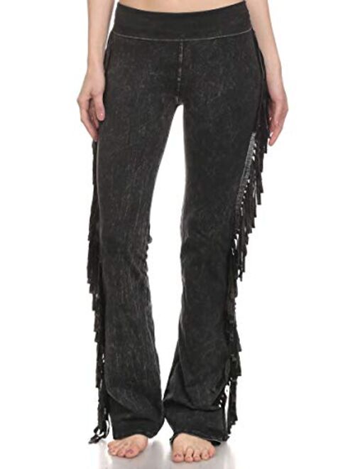 T Party Women's Fringe Leg Mineral Wash Yoga Pants