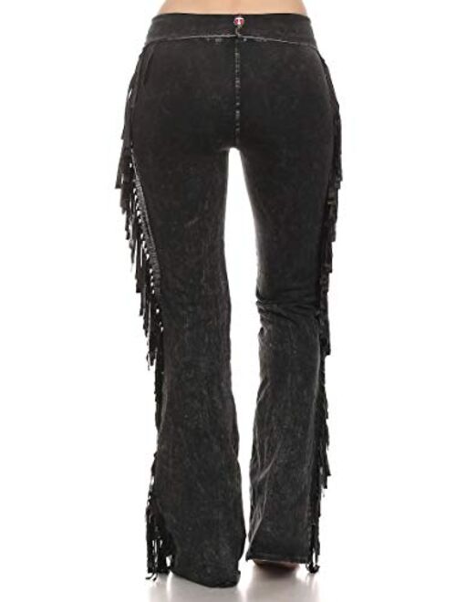 T Party Women's Fringe Leg Mineral Wash Yoga Pants