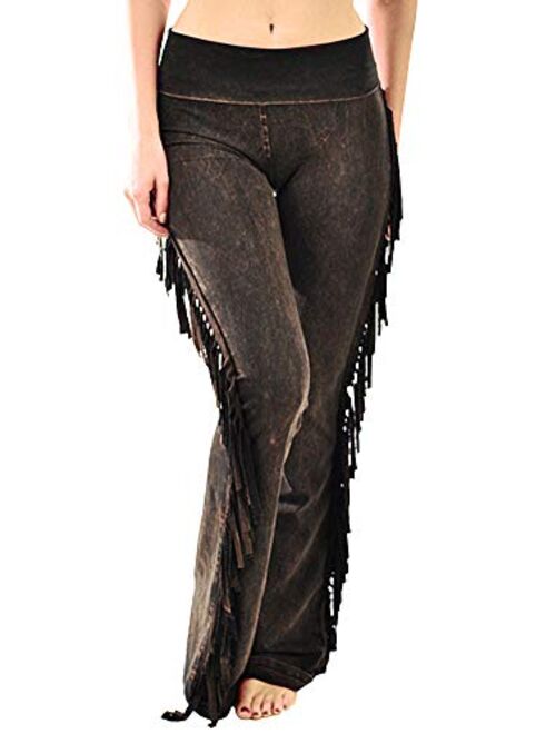 T Party Women's Fringe Leg Mineral Wash Yoga Pants