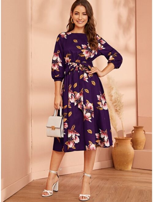 Shein Floral Print Belted Dress