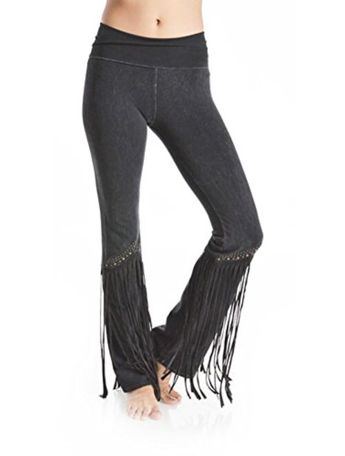 T Party Women's Studded Fringe Leg Mineral Wash Yoga Pants