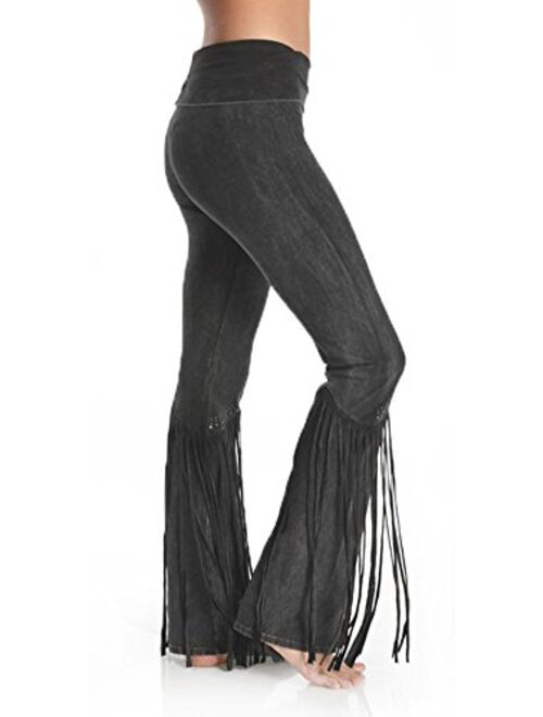 T Party Women's Studded Fringe Leg Mineral Wash Yoga Pants